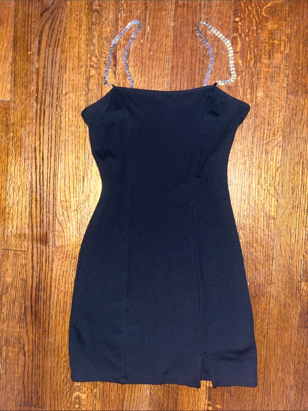 H&M | Black Mini Dress with Rhinestone Straps